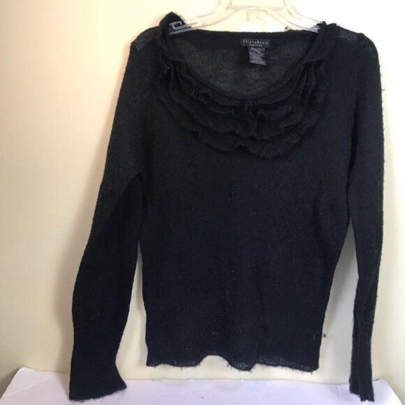 Chiaramente Ruffles Mohair Sweater Crew Neck Cozy Wool Blend Lightweight Knit XL - Picture 2 of 14